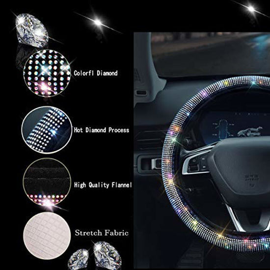 Picture of Bling Rhinestones Steering Wheel Cover with Crystal Diamond Sparkling Car SUV Breathable Anti-Slip Steering Wheel Protector (Fit 14.2"-15.3" Inch)