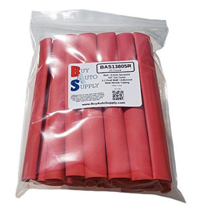 Picture of Buy Auto Supply # BAS13805R (25 Count) Red 3:1 Heat Shrink Tubing Dual Wall Adhesive Lined, Automotive & Marine Grade - Size: I.D 1/2" (12.7mm) - 6 Inch Sections