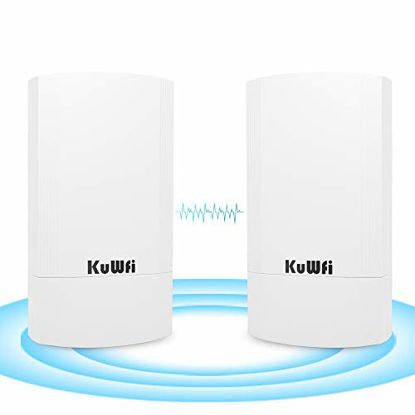 Picture of KuWFi 2-Pack Wireless Long Range WiFi Bridge 5.8G 900Mbps Point to Point Access Point Indoor/Outdoor AP CPE Kit Supports 2-3KM Anti-Interference for PTP/PTMP