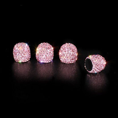 Picture of SAVORI Valve Caps, 4 Pack Handmade Crystal Rhinestone Tire Caps, Attractive Dustproof Accessories for Car (Pink)