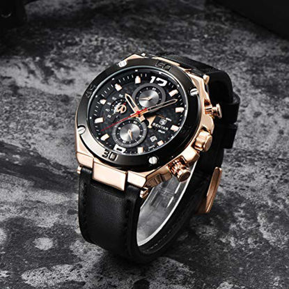 Picture of BENYAR Men Watch Quartz Chronograph Date 3ATM Waterproof Watches Business Sport Design Leather Strap Wrist Watch for Men Father (Rose Gold Black)