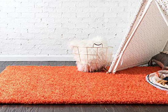 Picture of Unique Loom Solo Solid Shag Collection Modern Plush Tiger Orange Area Rug (8' 0 x 10' 0)