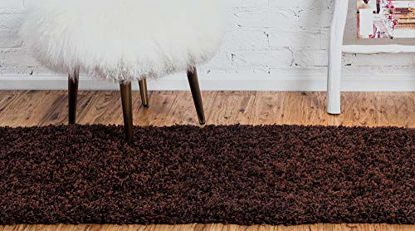 Picture of Unique Loom Solo Solid Shag Collection Modern Plush Chocolate Brown Runner Rug (2' 6 x 19' 8)