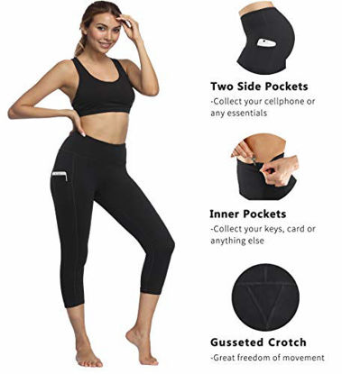 HISKYWIN Inner Pocket Yoga Pants Tummy Control Large Black NWT!