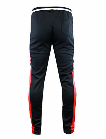 Picture of SCREENSHOTBRAND-P11055 Mens Hip Hop Premium Slim Fit Track Pants - Athletic Fashion Jogger 2-Tone Side Panel Color Block Bottoms-Black/Red-Medium