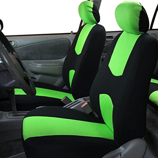 Picture of FH Group Universal Fit Flat Cloth Pair Bucket Seat Cover, (Green/Black) (FH-FB050102, Fit Most Car, Truck, Suv, or Van)