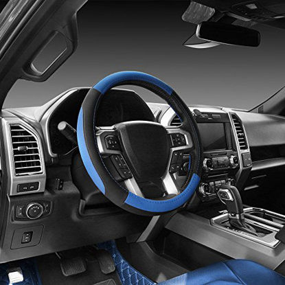 Picture of SEG Direct Black and Blue Microfiber Leather Steering Wheel Cover for F-150 Tundra Range Rover 15.5" - 16"