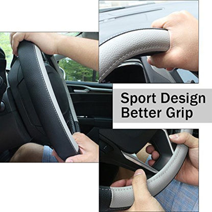 Picture of SEG Direct Black and Gray Microfiber Leather Steering Wheel Cover for Prius Civic 14" - 14.25"