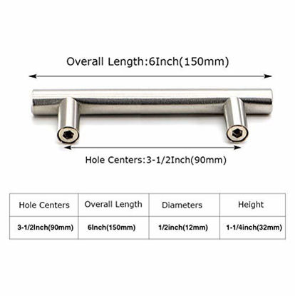 Picture of homdiy Cabinet Handles Brushed Nickel Drawer Pulls - HD201SN Cabinet Hardware Stainless Steel Kitchen Cupboard Handles Cabinet Handles,500 Pack 3-1/2in Hole Centers Handles for Dresser Drawers