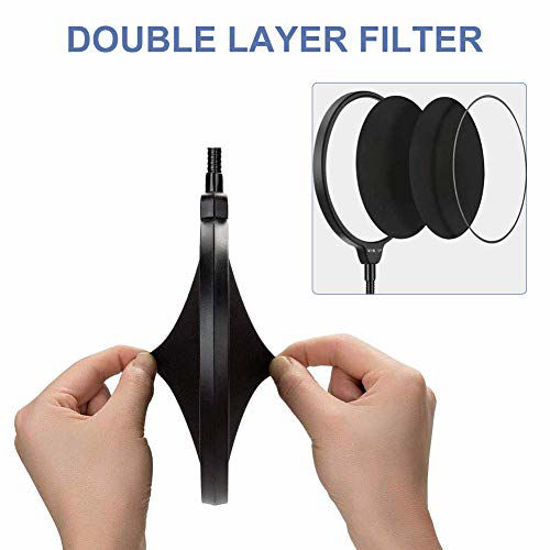 Picture of Pop Filter, Mic Pop Filter Windscreen,Swivel with Double Layer Sound Shield Guard Windscreen for Mic, With Flexible 360° Gooseneck and Metal Stabilizing