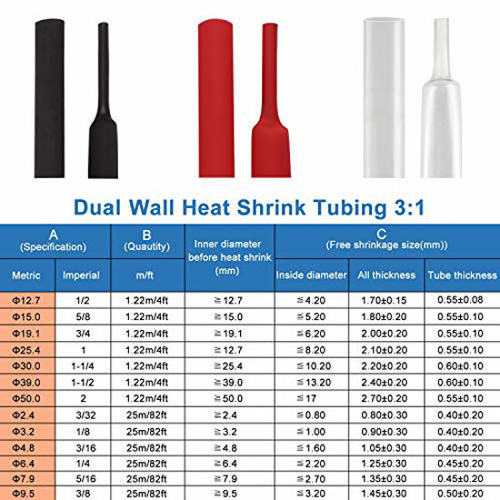 Picture of 82 Ft XHF 1-1/4 Inch (30mm) 3:1 Waterproof Heat Shrink Tubing Marine Grade Wire Cable Adhesive Lined Tube Insulation Seal Against Moisture Corrosion and Air Leakage Black