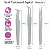 Picture of Sivote Eyelash Tweezers, 3-Pack, Hand Calibrated Straight, Curved Tips and Volume Tweezer, Stainless Steel Lash Tweezers for Eyelash Extensions, Matte Silver