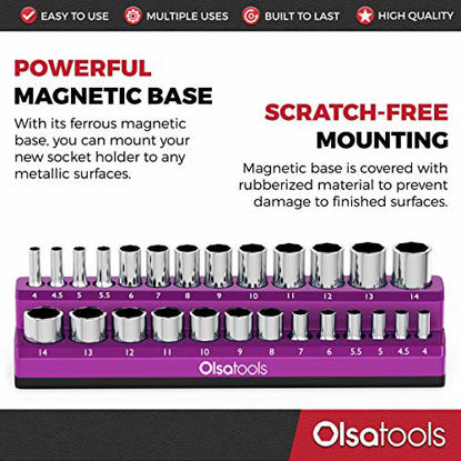Picture of Magnetic Socket Holder | 1/4-inch Drive | Metric | Purple | Holds 26 Sockets | Premium Quality Tools Organizer | by Olsa Tools