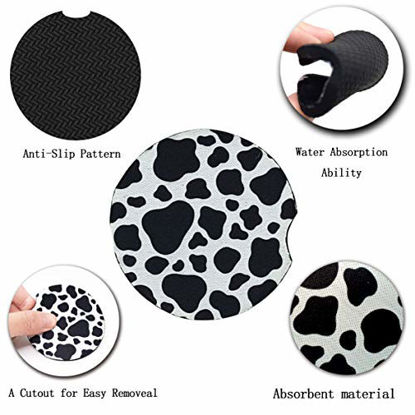 Picture of Car Coasters for Drinks Absorbent, Cute Car Coasters for Women, ar Cup Holder Coasters for Your Car with Fingertip Grip, Auto Accessories for Women & Lady,Pack of 2 (Cow)