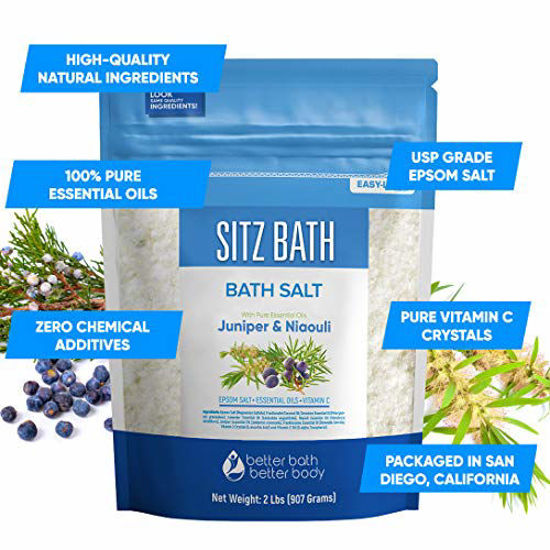 Picture of Sitz Bath Soak 32 Ounces Sitz Soak Epsom Salt with Natural Geranium, Frankincense, Lavender, Niaouli Essential Oil Plus Vitamin C in BPA Free Pouch with Press-Lock Seal