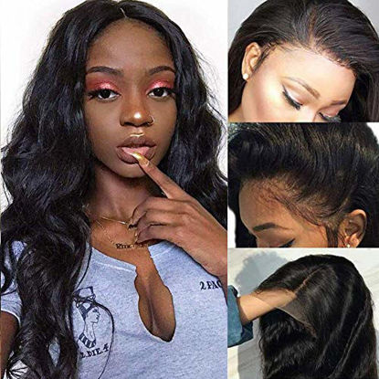 Picture of Amella Hair Brazilian Lace Front Wigs Human Hair Body Wave Lace Front 4X4 Free Part Human Hair Wigs 130% Denstiy Pre Plucked Lace Front Wigs with Baby Hairs (20 Inch,Closure Wigs)