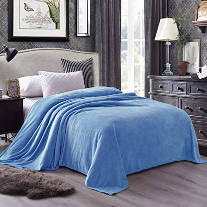 Picture of Exclusivo Mezcla King Size Flannel Fleece Velvet Plush Bed Blanket as Bedspread/Coverlet/Bed Cover (90" x 104", Blue) - Soft, Lightweight, Warm and Cozy