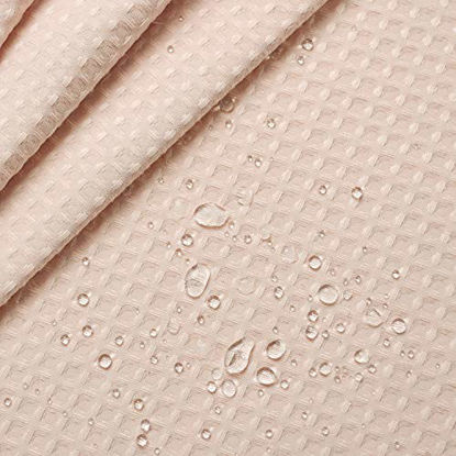Picture of Waffle Weave Shower Curtain Hotel Luxury Spa, 230 GSM Heavy Duty Fabric, Water Repellent, Rosewater Pink, 71"x72"