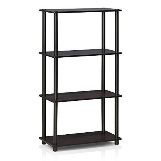 Picture of Furinno Turn-N-Tube 5 Tier Corner Display Rack Multipurpose Shelving Unit, Dark Walnut & Turn-N-Tube 4-Tier Multipurpose Shelf Display Rack, Single, Dark Walnut