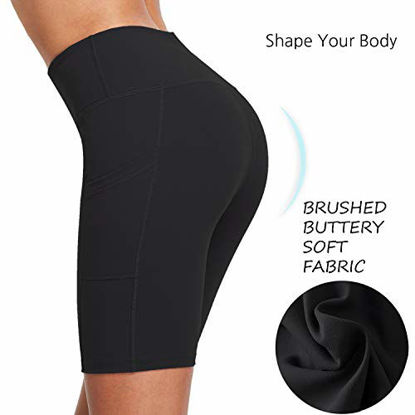 Picture of BALEAF Women's 8" Buttery Soft Biker Yoga Shorts High Waisted Workout Compression Pocketed Shorts Black Size L