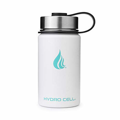 Picture of HYDRO CELL Stainless Steel Water Bottle w/ Straw & Wide Mouth Lids (40oz 32oz 24oz 18oz) - Keeps Liquids Hot or Cold with Double Wall Vacuum Insulated Sweat Proof Sport Design (White 14oz)