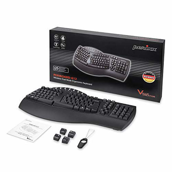 Picture of Perixx Periboard-612 Wireless Ergonomic Split Keyboard with Dual Mode 2.4G and Bluetooth Feature, Compatible with Windows 10 and Mac OS X System, Black, US English Layout