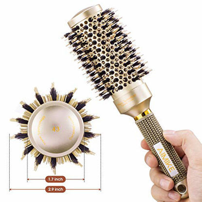 Picture of AIMIKE Round Brush, Nano Thermal Ceramic & Ionic Tech Hair Brush, Round Barrel Brush with Boar Bristles for Blow Drying, Styling, Curling, Add Volume & Shine (2.9 inch, Barrel 1.7 inch) + 4 Free Clips