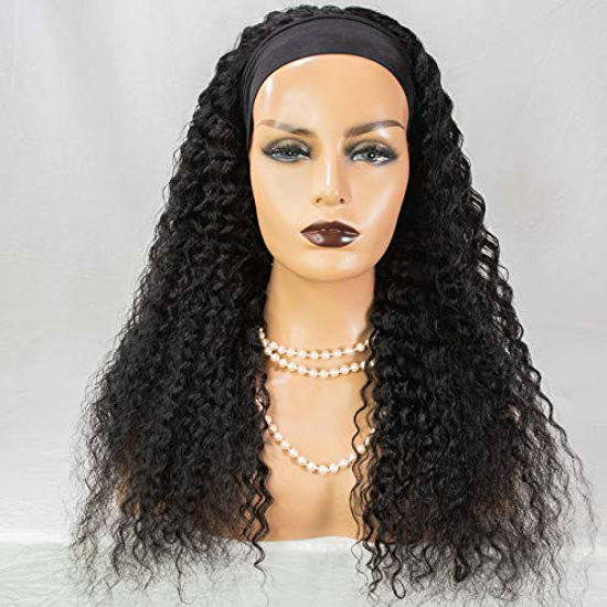 Picture of HeadBand Wig Curly Human Hair Wig None Lace Front Wigs for Black Women Deep Wave Machine Made Wigs Natural Color 150% Density 16inch