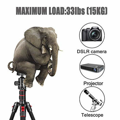 Picture of MACTREM 80" Camera Tripod, DSLR Tripod for Travel, Lightweight Aluminum 360 Degree Ball Head Professional Tripod, Monopod with Carry Bag, Phone Mount, 18.5" to 80", 33lb Load(Black)