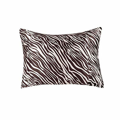 Picture of ShopBedding Luxury Satin Pillowcase for Hair - Standard Satin Pillowcase with Zipper, Brown Zebra Print (Pillowcase Set of 2) - Blissford