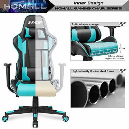 Picture of Homall Gaming Chair Office Chair High Back Computer Chair Leather Desk Chair Racing Executive Ergonomic Adjustable Swivel Task Chair with Headrest and Lumbar Support (Cyan)