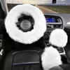 Picture of Yontree Fashion Fluffy Steering Wheel Covers for Women/Girls/Ladies Australia Pure Wool 15 Inch 1 Set 3 Pcs (White)