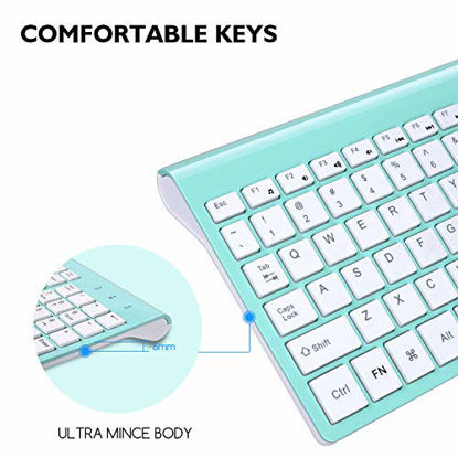 Picture of Wireless Keyboard Mouse Combo, Cimetech Compact Full Size Wireless Keyboard and Mouse Set 2.4G Ultra-Thin Sleek Design for Windows, Computer, Desktop, PC, Notebook, Laptop - (Turqouise)