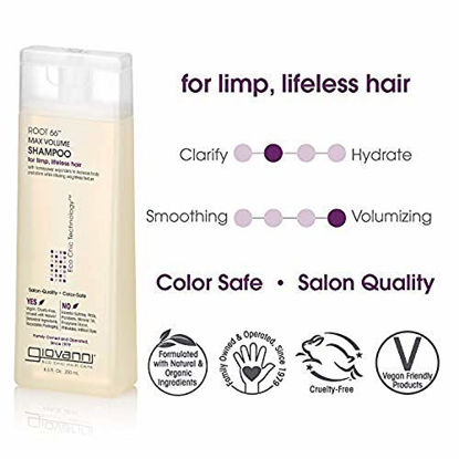 Picture of GIOVANNI Root 66 Max Volume Shampoo, 8.5 oz. for Fine Lifeless Hair, Rich in Nutrients, Pro-Vitamin B5, Horsetail Extract, Sea Salt, Kiwi, Sulfate Free, No Parabens, Color Safe (3 Pack).