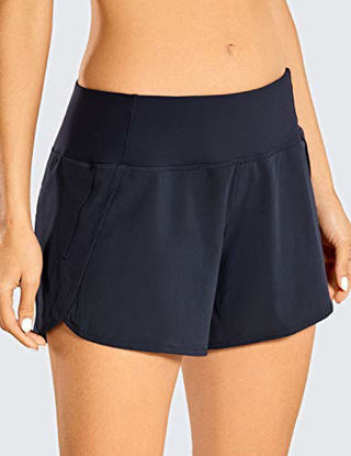 Picture of CRZ YOGA Women's Quick-Dry Athletic Sports Running Workout Shorts with Zip Pocket - 4 Inches Navy 4''-R403 X-Large