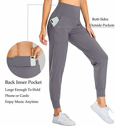 0586635 oalka womens joggers high waist yoga pockets sweatpants sport workout pants light grey s 415