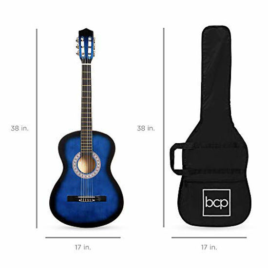 Picture of Best Choice Products 38in Beginner All Wood Acoustic Guitar Starter Kit w/Gig Bag, Digital Tuner, 6 Celluloid Picks, Nylon Strings, Capo, Cloth, Strap w/Pick Holder - Blue