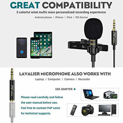 Picture of PoP voice Upgraded Lavalier Lapel Microphone, Omnidirectional Condenser Mic for Apple iPhone iPad Mac Android Smartphones, Youtube, Interview, Studio, Video, Recording,Noise Cancelling Mic