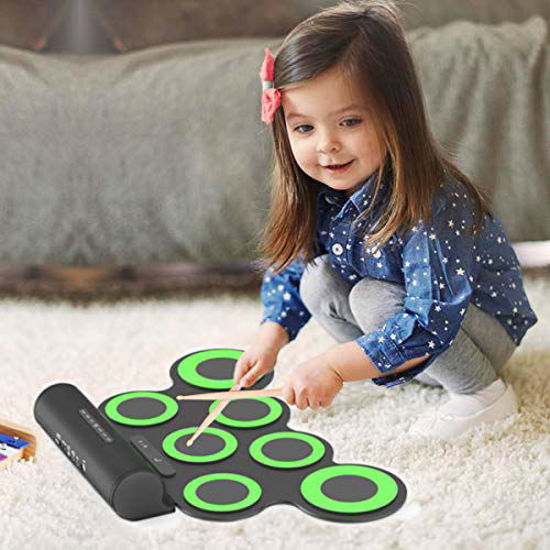 Picture of PAXCESS Electronic Drum Set, Roll Up Drum Practice Pad Midi Drum Kit with Headphone Jack Built-in Speaker Drum Pedals Drum Sticks 10 Hours Playtime, Great Holiday Birthday Gift for Kids