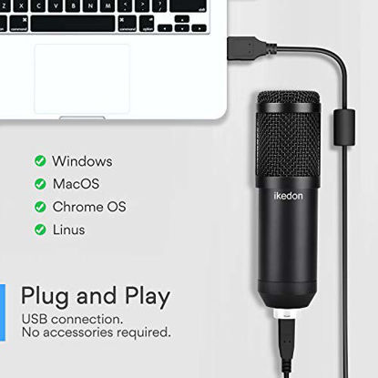 Picture of USB Condenser Microphone, IKEDON 192KHZ/24Bit Plug & Play PC Streaming Mic, USB Microphone Kit with Professional Sound Chipset Boom Arm Set, Studio Cardioid Mic for Recording YouTube Gaming Podcasting
