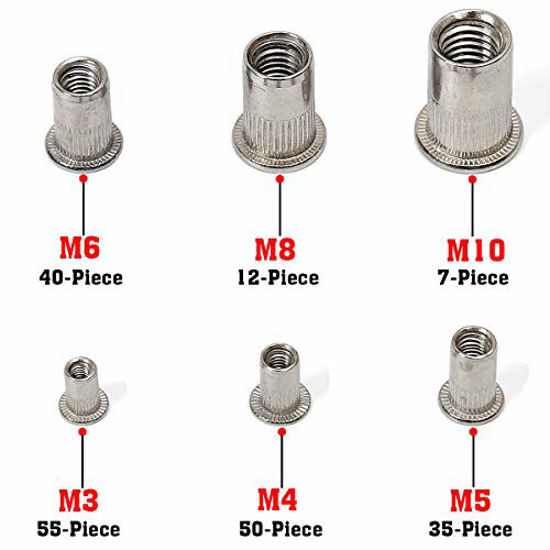 Picture of Stainless Steel Rivet Nuts M3 M4 M5 M6 M8 M10 Nutsert Threaded Insert Rivnuts Assortment Kit 199 Pieces