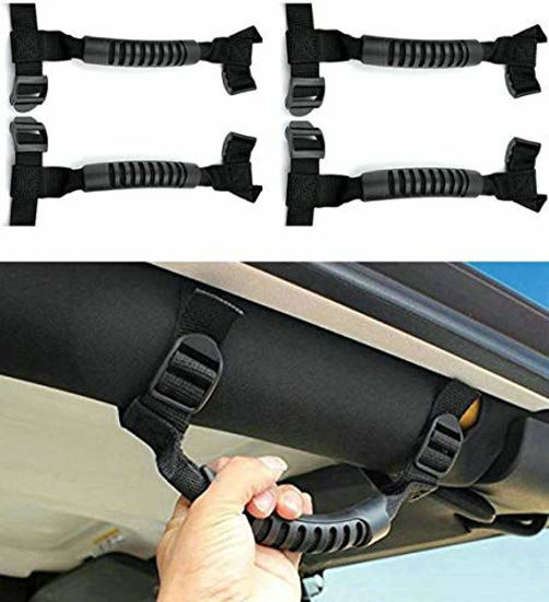 Picture of 4 x Roll Bar Grab Handles Grip Handle for Jeep Wrangler YJ TJ JK JKU JL JLU Sports Sahara Freedom Rubicon X & Unlimited 1955-2020 (Black)