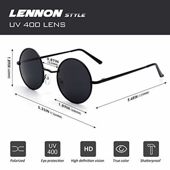 Small Round Polarized Sunglasses for Men Woman Classic John Lennon Style  Shades - 100% UV Blocking - C7194HQGMXM