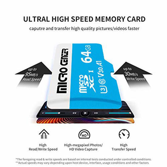 Picture of Micro Center 64GB microSDXC Card 2 Pack UHS-I Flash Memory Card C10 U3 V30 4K UHD Video A1 R/W Speed up to 95/30 MB/s Micro SD Card with Adapter (64GB x 2)