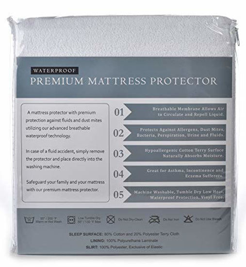 Picture of King Mattress Protector, Waterproof, Breathable, Blocks Dust Mites, Allergens, Smooth Soft Cotton Terry Cover. The Premium Mattress Protector will surely increase the life of your mattress.