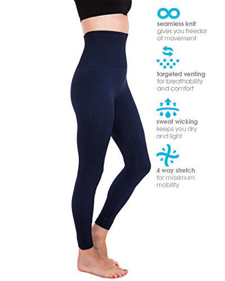 GetUSCart- Homma Activewear Thick High Waist Tummy Compression Slimming  Body Leggings Pant (Small, Navy)