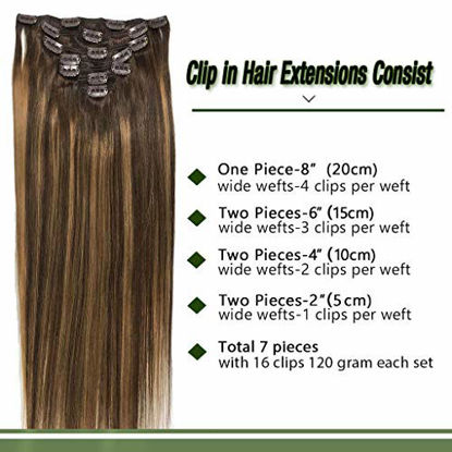 Picture of GOO GOO 24 inch Clip in Hair Extensions Ombre Chocolate Brown to Caramel Blonde Remy Clip in Human Hair Extensions Straight Balayage Real Natural Hair Extensions 120g 7pcs