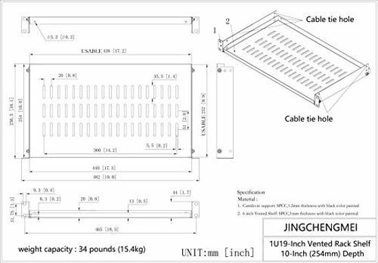 Picture of Jingchengmei (2 Pack) 1U Vented Server Rack Mount Shelf - 10in Deep Steel Universal Cantilever Tray for 19-Inch AV and Network Equipment Rack - 44lbs Disassembled for Safety