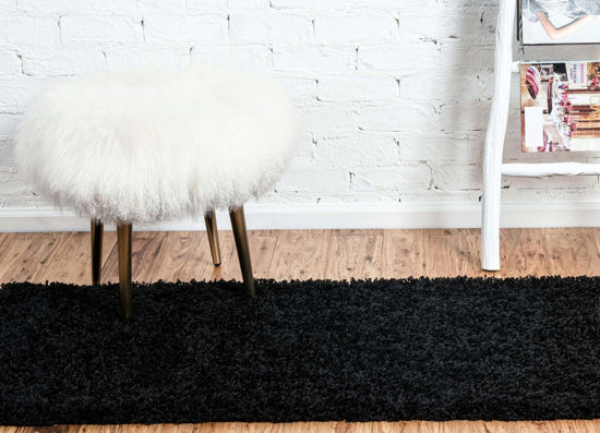 Picture of Unique Loom Solo Solid Shag Collection Modern Plush Jet Black Runner Rug (2' 6 x 16' 5)