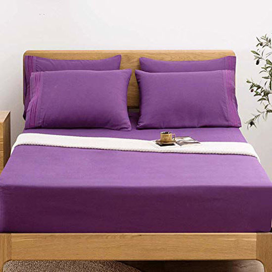 Picture of SONORO KATE Bed Sheets Set Sheets Microfiber Super Soft 1800 Thread Count Egyptian Sheets 16-Inch Deep Pocket Wrinkle Fade and Hypoallergenic - 6 Piece (Purple, Full)